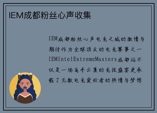 IEM成都粉丝心声收集