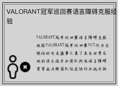 VALORANT冠军巡回赛语言障碍克服经验